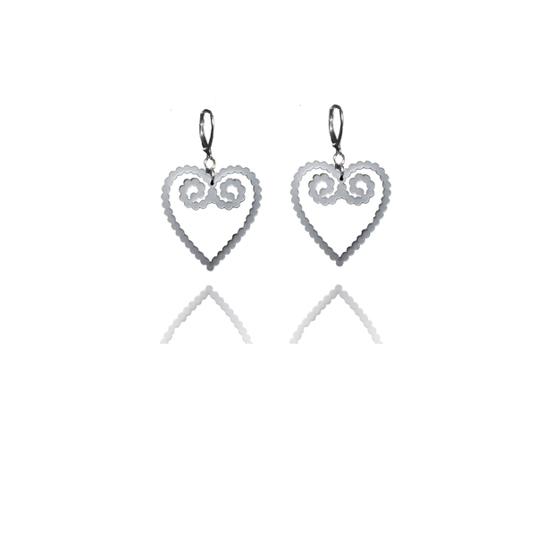 earrings,plexiglass,HEART,steel,Heart,(code:15sl) - plexi glass, ατσάλι, κρεμαστά, μεγάλα, με κλιπ