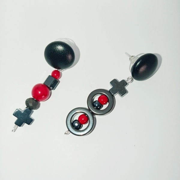 Σκουλαρίκια OLY κόκκινο στοιχείο αιματιτης - μικρά, κρεμαστά, faux bijoux, φθηνά