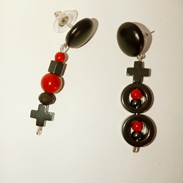 Σκουλαρίκια OLY κόκκινο στοιχείο αιματιτης - μικρά, κρεμαστά, faux bijoux, φθηνά - 4