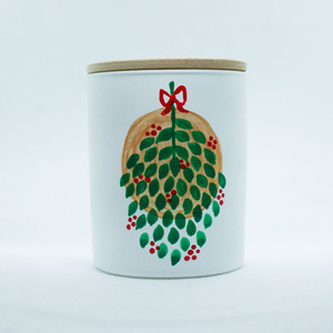 Κερί σογιας με άρωμα Christmas Kiss (Μήλο, κανέλα) μέσα σε ποτήρι ζωγραφισμένο στο χέρι - διακοσμητικά, γυαλί, χριστουγεννιάτικα δώρα, κεριά, δέντρο