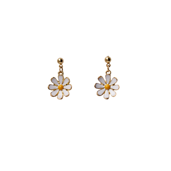 "Minimal daisies"- Κρεμαστά σκουλαρίκια μαργαρίτες από ορείχαλκο (2,5εκ.) - ορείχαλκος, λουλούδι, καρφωτά, μικρά, faux bijoux