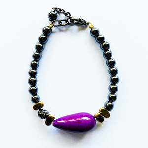 Hematite fuchsia and purple drop bracelet. - ημιπολύτιμες πέτρες, χεριού, αυξομειούμενα - 2
