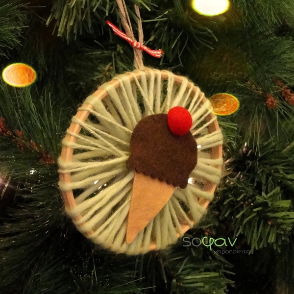 "Παγωτό σοκολάτα!" – Χειροποίητο στολίδι για το δέντρο - χριστουγεννιάτικα δώρα, πρωτότυπα δώρα, στολίδι δέντρου, στολίδια, παγωτό - 3