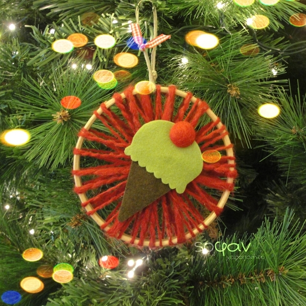 "Παγωτό φυστίκι!" – Χειροποίητο στολίδι για το δέντρο - ξύλο, χριστουγεννιάτικα δώρα, στολίδι δέντρου, στολίδια, μαλλί felt - 3
