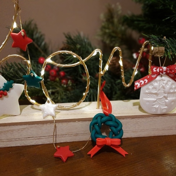 Χριστουγεννιάτικα στολίδια 4 τεμ - αστέρι, πηλός, χειροποίητα, στολίδια, δέντρο - 3