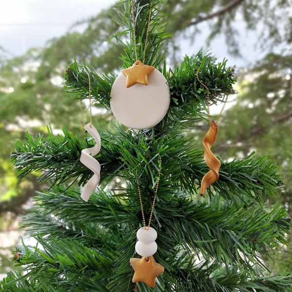 Χριστουγεννιάτικα στολίδια 4 τεμ ΣΧ3 - αστέρι, πηλός, στολίδια, δέντρο - 2
