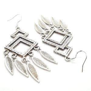 Boho σκουλαρίκια με επάργυρα φτερά - ασήμι, επάργυρα, boho, κρεμαστά, μεγάλα - 3