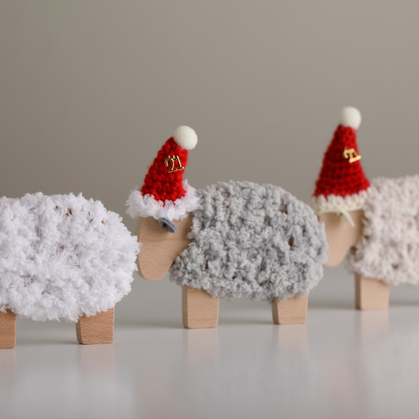Προβατάκι Άγιος Βασίλης Μπεζ - διακοσμητικά, χριστουγεννιάτικα δώρα - 2
