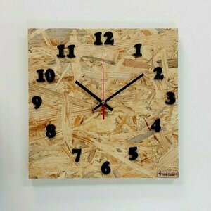 Ρολόι τοίχου με ξύλο OSB και αριθμούς-διαστασεις 29χ29χ2 εκ. - ξύλο, ρολόι, διακόσμηση, τοίχου, πρωτότυπα δώρα