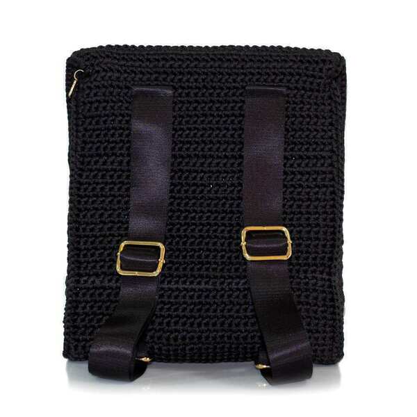 Χειροποίητη τσάντα πλάτης (backpack) Χρώμα Μαύρο - πλάτης, μεγάλες, all day, πλεκτές τσάντες, φθηνές - 4
