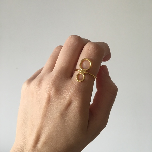 Χειροποίητο δαχτυλίδι με κύκλους από ασήμι 925 και επιχρύσωση - επιχρυσωμένα, ασήμι 925, γεωμετρικά σχέδια, boho, σταθερά, μεγάλα - 4