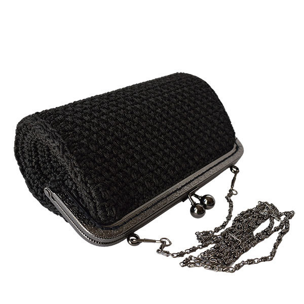 Βραδινό τσαντάκι μαύρο κύλινδρος - clutch, πλεκτές τσάντες, βραδινές, μικρές - 3