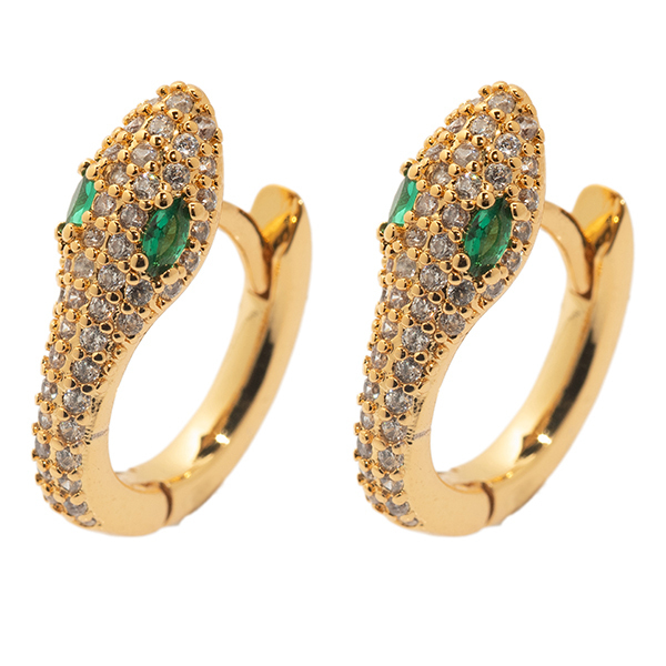 Emerald Green Snake Earrings - επιχρυσωμένα, ορείχαλκος, κρίκοι, μικρά
