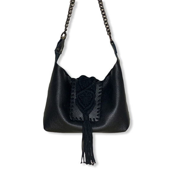 Urban Queen χειροποίητη τσάντα "Destiny mini black" - δέρμα, ώμου, all day, πλεκτές τσάντες, μικρές