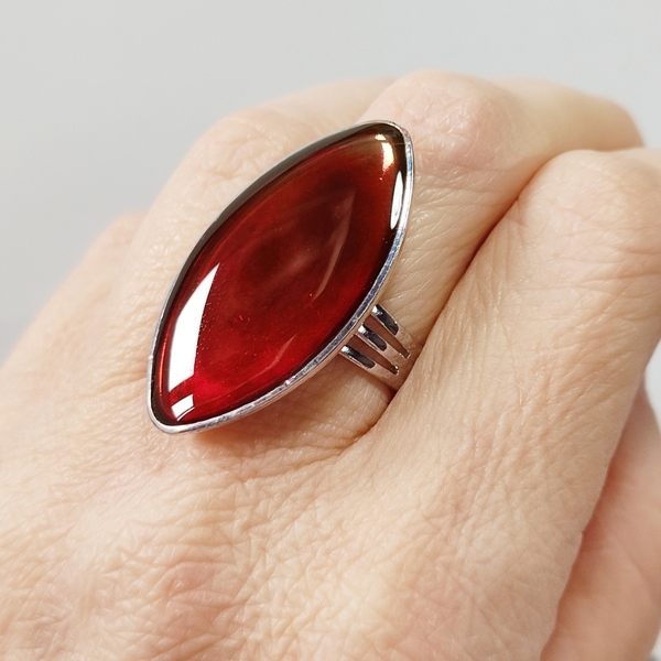 Δαχτυλίδι ασημί με κόκκινο υγρό γυαλί - επάργυρα, μεγάλα, αυξομειούμενα, φθηνά - 2