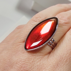 Δαχτυλίδι ασημί με κόκκινο υγρό γυαλί - επάργυρα, μεγάλα, αυξομειούμενα, φθηνά - 4