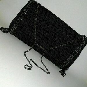 Πλεκτή rock glam τσάντα σε μαύρο με glitter - νήμα, clutch, rock, πλεκτές τσάντες, βραδινές - 2