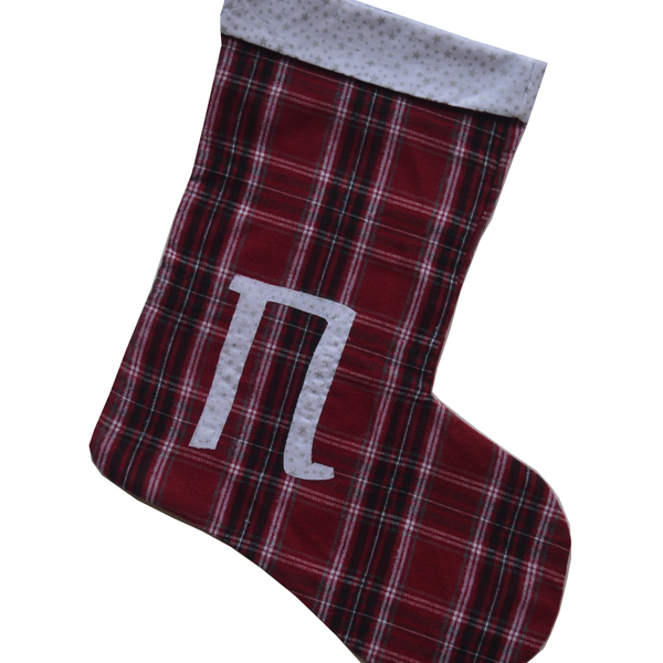 Χριστουγεννιάτικη κάλτσα με μονόγραμμα καρό - ύφασμα, διακοσμητικά, χριστουγεννιάτικα δώρα
