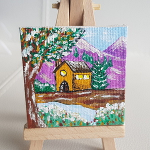 Μίνι πίνακας ζωγραφικής / χειμερινό τοπίο - πίνακες & κάδρα, σπίτι, διακοσμητικά, χριστουγεννιάτικα δώρα