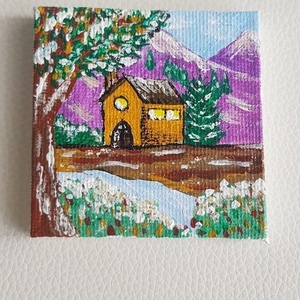 Μίνι πίνακας ζωγραφικής / χειμερινό τοπίο - πίνακες & κάδρα, σπίτι, διακοσμητικά, χριστουγεννιάτικα δώρα - 3