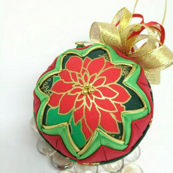 Κόκκινο αλεξανδρινό χριστουγεννιάτικη μπάλα / κόκκινη ποϊνσετια στολίδι - ύφασμα, χριστουγεννιάτικα δώρα, στολίδια, μπάλες