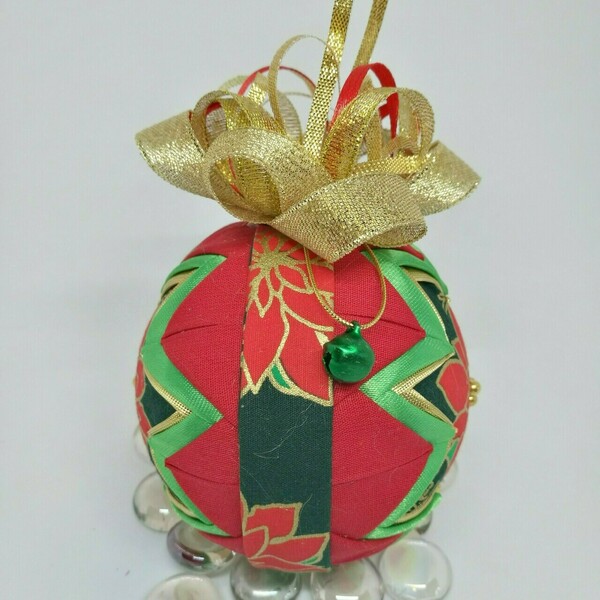 Κόκκινο αλεξανδρινό χριστουγεννιάτικη μπάλα / κόκκινη ποϊνσετια στολίδι - ύφασμα, χριστουγεννιάτικα δώρα, στολίδια, μπάλες - 2