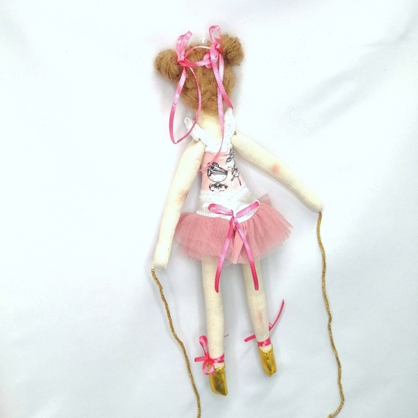 Κούκλα πάνινη μπαλαρίνα 35 εκατ.ύψος ,με μαλλιά από μοχέρ νήμα - κορίτσι, μπαλαρίνα, λούτρινα, κουκλίτσα - 5