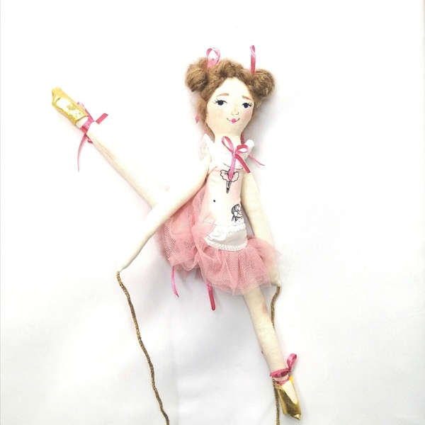 Κούκλα πάνινη μπαλαρίνα 35 εκατ.ύψος ,με μαλλιά από μοχέρ νήμα - κορίτσι, μπαλαρίνα, λούτρινα, κουκλίτσα - 2