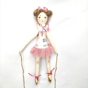 Κούκλα πάνινη μπαλαρίνα 35 εκατ.ύψος ,με μαλλιά από μοχέρ νήμα - κορίτσι, μπαλαρίνα, λούτρινα, κουκλίτσα - 4
