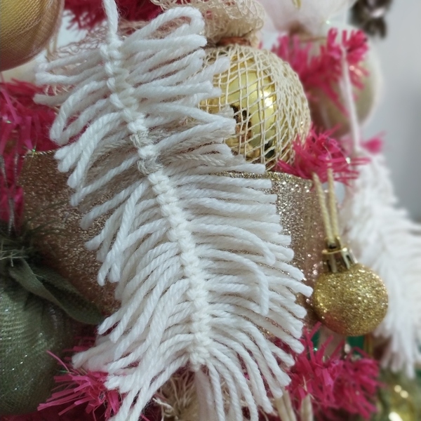 Σετ 3 τεμάχια Boho μακραμέ φτερά, λευκά μάλλινα - χριστουγεννιάτικα δώρα, στολίδια - 2