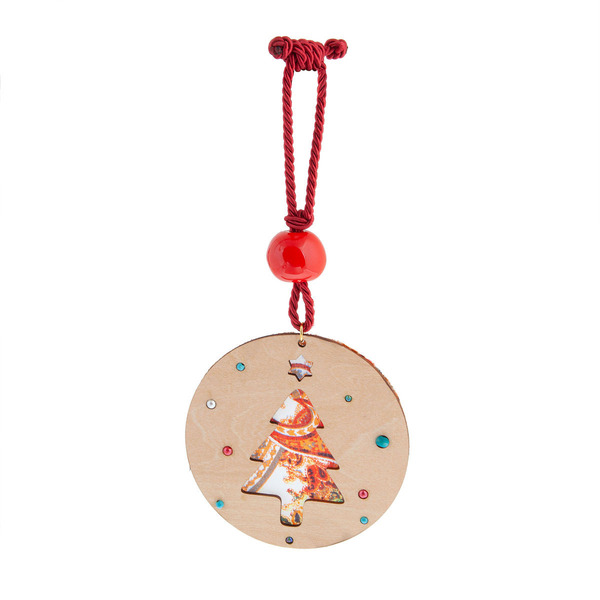 Γούρι στρογγυλό με πέρλες και τυρκουάζ - ημιπολύτιμες πέτρες, ξύλο, χριστουγεννιάτικα δώρα, γούρια, δέντρο - 2