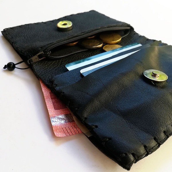 Δερμάτινο γυναικείο πορτοφόλι (εικαστικό αξεσουάρ) - δέρμα, γυναικεία, μαύρα, πορτοφόλια - 2