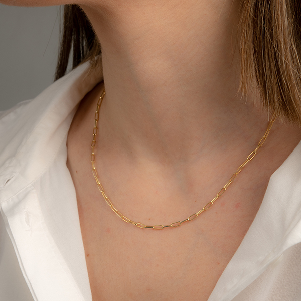 Large Orthogonal Chain Necklace - αλυσίδες, γυναικεία, επιχρυσωμένα, ασήμι 925, κοντά - 3