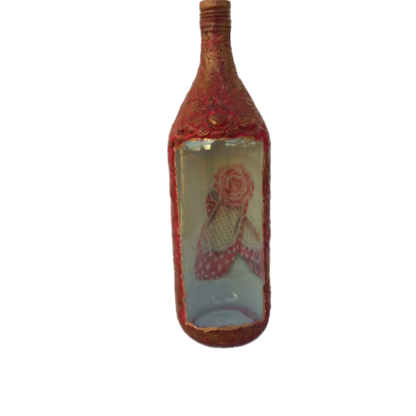 Διακοσμητικό γυάλινο μπουκάλι παπουτσακια - γυαλί, χειροποίητα, διακοσμητικά μπουκάλια