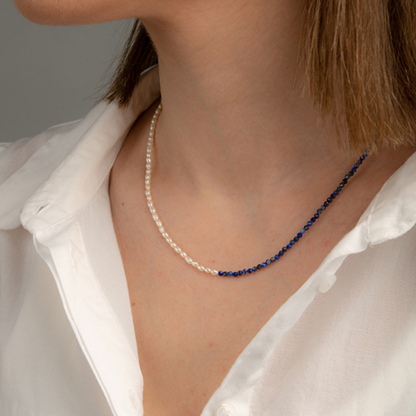 Azure & White Pearl Necklace - μαργαριτάρι, γυναικεία, επιχρυσωμένα, ασήμι 925 - 3