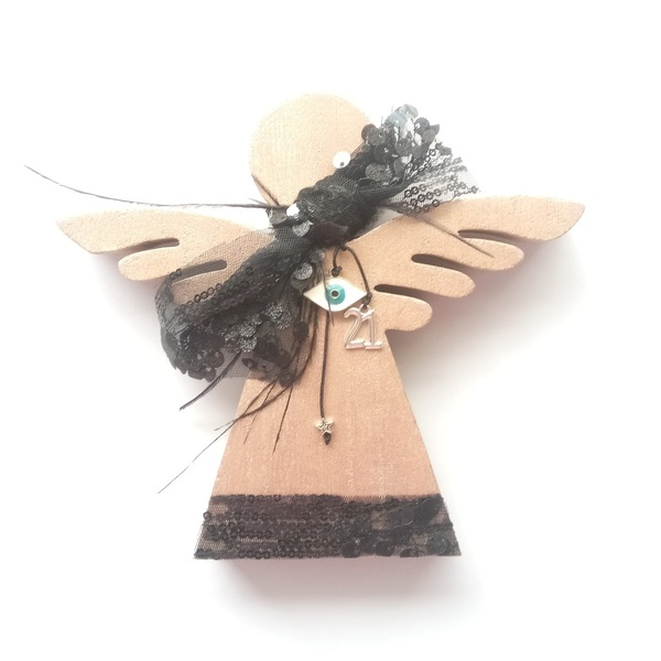 Ξύλινος Άγγελος με Δαντέλα ,Φτερά και Παγιέτες ♥ Γούρι για το Σπίτι 2021 16 εκ - ξύλο, χριστουγεννιάτικα δώρα, γούρια