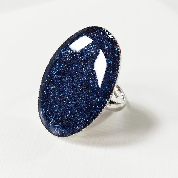 Δαχτυλίδι οβάλ μπλε γκλίτερ - γυαλί, μεγάλα, αυξομειούμενα, φθηνά - 5