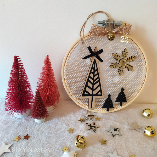 "Three trees" Χριστουγεννιάτικο τελαράκι γούρι 13,5 εκ. - χιονονιφάδα, χριστουγεννιάτικα δώρα, στολίδια, δέντρο - 2