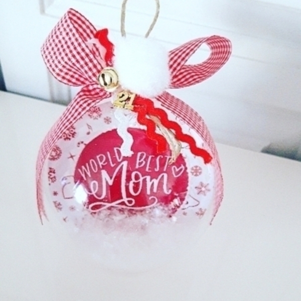 Χριστουγεννιάτικη μπάλα-γούρι "Best Μom!" 10cm - μαμά, χριστουγεννιάτικα δώρα, στολίδια, μπάλες - 3