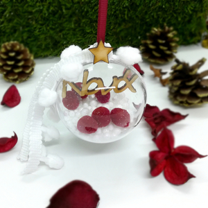 Χειροποίητη Χριστουγεννιάτικη μπάλα 6cm Νονά, Λευκο / Κόκκινο - νονά, χριστουγεννιάτικα δώρα, στολίδια, μπάλες