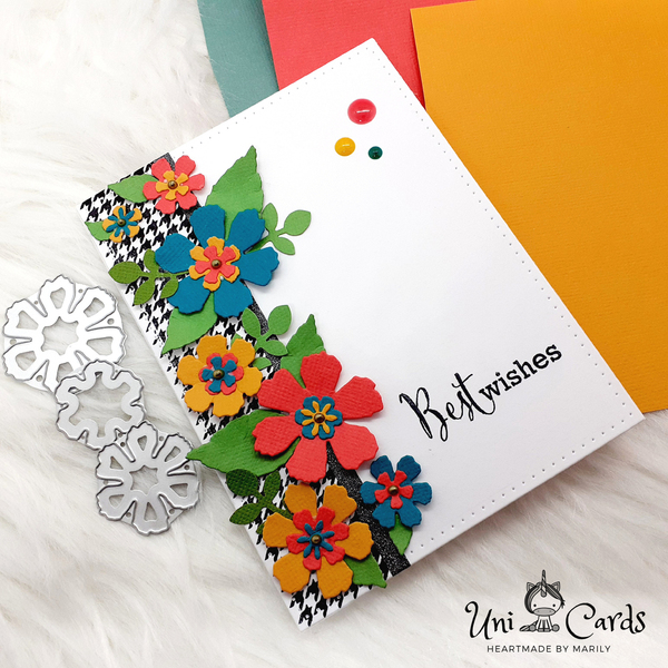 Ευχετήρια κάρτα με πολύχρωμα λουλούδια - λουλούδια, γενέθλια, επέτειος, γιορτή της μητέρας - 2