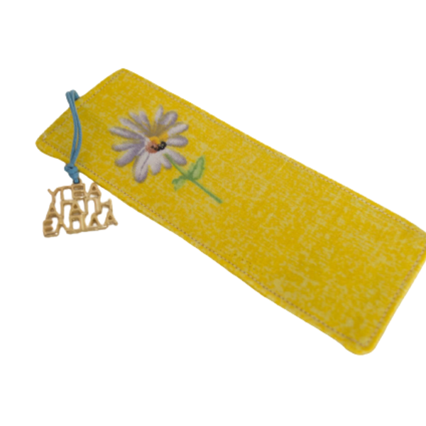 Γούρι - Σελιδοδείκτης υφασμάτινος κίτρινος λουλούδια - ύφασμα, σελιδοδείκτες, γούρια