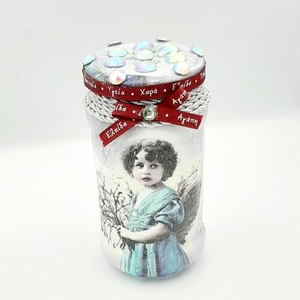 Γυαλινο σετ βαζακι - μπουκαλακι με ξυλινο στολιδι άγγελος - γυαλί, χριστουγεννιάτικα δώρα, αγγελάκι, σετ δώρου - 3