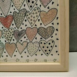 "Αγάπη πολλή!" - Ζωγραφική γκρι ροζ καρδιές με ακουαρέλες σε καφέ ξύλινη κορνίζα 20 Χ 15 εκ. - πίνακες & κάδρα, αγάπη, γιορτή της μητέρας, κορνίζες - 3