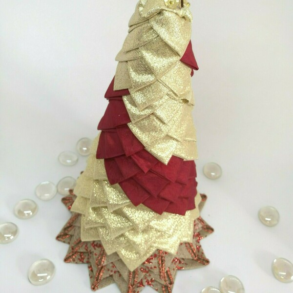 Επιτραπεζιο διακοσμητικό χριστουγεννιατικο δεντρο / Υφασμάτινο δέντρο - ύφασμα, διακοσμητικά, χριστουγεννιάτικα δώρα, δέντρο - 5
