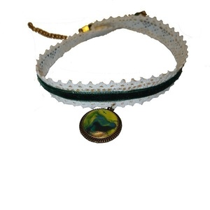 τσόκερ με δαντέλα - abstract jewelry - ύφασμα, γυαλί, πηλός, τσόκερ, φθηνά