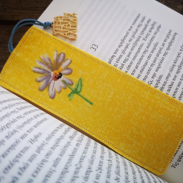 Γούρι - Σελιδοδείκτης υφασμάτινος κίτρινος λουλούδια - ύφασμα, σελιδοδείκτες, γούρια - 2