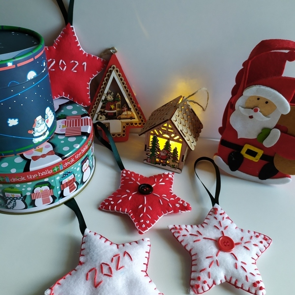 Χριστουγέννιατικο στολίδι αστέρι - ύφασμα, αστέρι, χριστουγεννιάτικα δώρα, στολίδια, προσωποποιημένα - 5