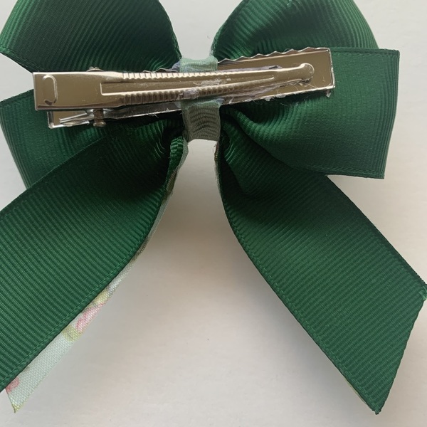 Green bow with flowers - κορίτσι, μαλλιά, για τα μαλλιά, αξεσουάρ μαλλιών - 4