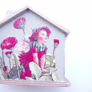 Ξύλινο Σπιτάκι Κουμπαράς ♥ Νεράιδα μέσα στα λουλούδια 10Y x 10.5 x 5 εκ ξύλο - ξύλο, κορίτσι, σπίτι, κουμπαράδες - 3